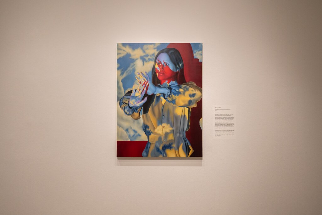 Lillian Jacobson's self-portrait “I’ve looked at clouds from both sides now…” is on display at the Sondheim Art Prize finalists' exhibit at the Walters Art Museum.