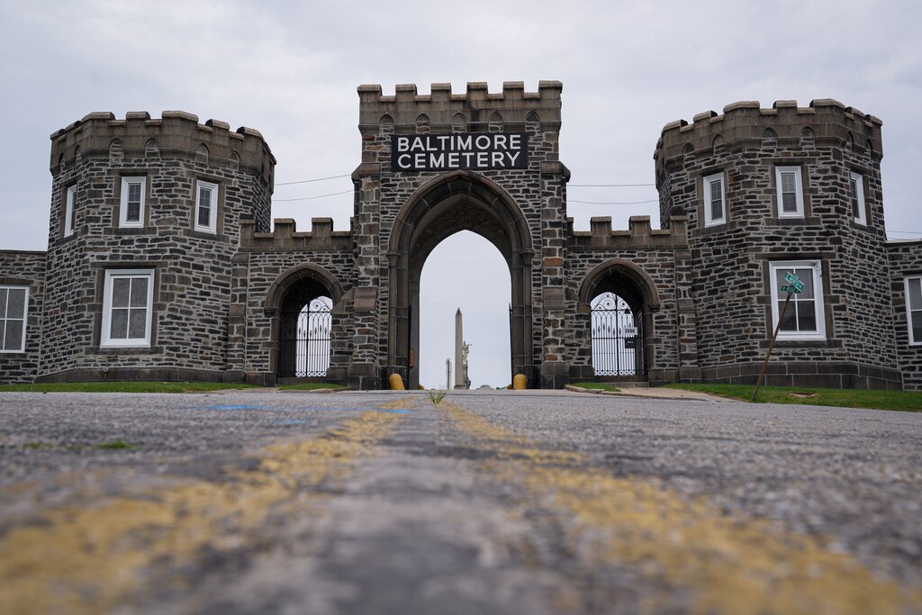 The exterior of Baltimore Cemetery on July 29, 2022. The mysterious casket of Mathilda Lorenz was originally found down by a stream in Wyman Park.