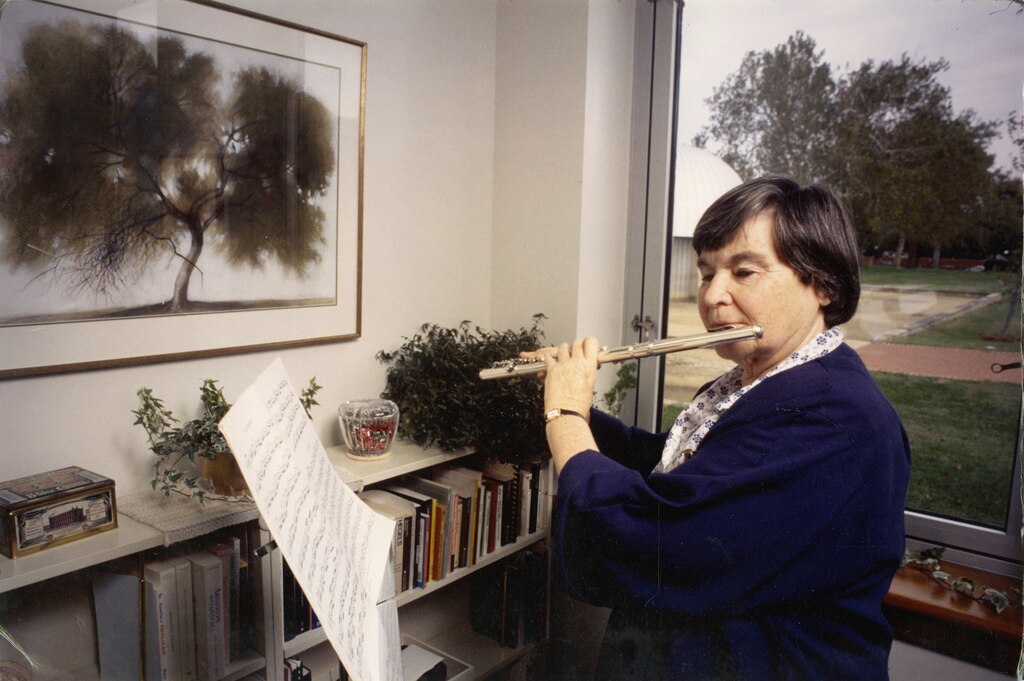 Eva Brann playing the flute.