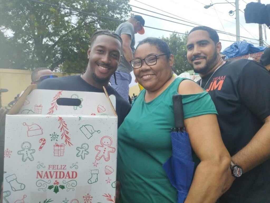 Jorge Mateo, the Orioles utilityman, poses in his home town of San Luis, Dominican Republic, during a December 2023 donation drive. (Photo courtesy Alex Cotto)