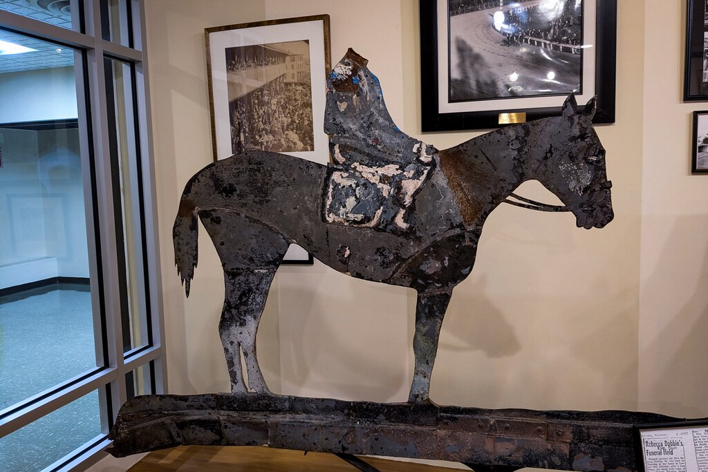 The charred weathervane from the original Pimlico clubhouse is on display in the track's Hall of Fame Racing Museum.
