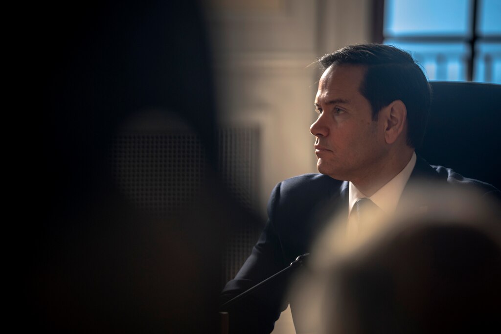 LA MALBAIE, CANADA - MARCH 13: U.S. Secretary of State Marco Rubio listens to Minister of Foreign Affairs of Canada Melanie Joly's opening speech at the G7 Foreign Ministers Meeting at the Fairmont Manoir Richelieu on March 13, 2025 in La Malbaie, Canada. The foreign ministers of the Group of Seven major democracies - Britain, Canada, France, Germany, Italy, Japan and the United States, will meet on March 12-14.
