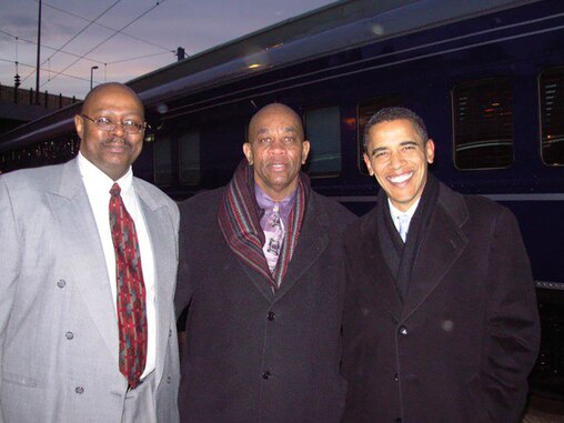 Douglas DeLeaver, center, with his brother, Rodney and then-President Barack Obama.