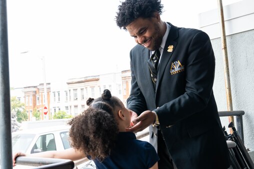 Terrance Byerson Jr. smiles at his daughter, Tatum Byerson, during the drop off of donated goods on Wednesday, June 7, 2023.
