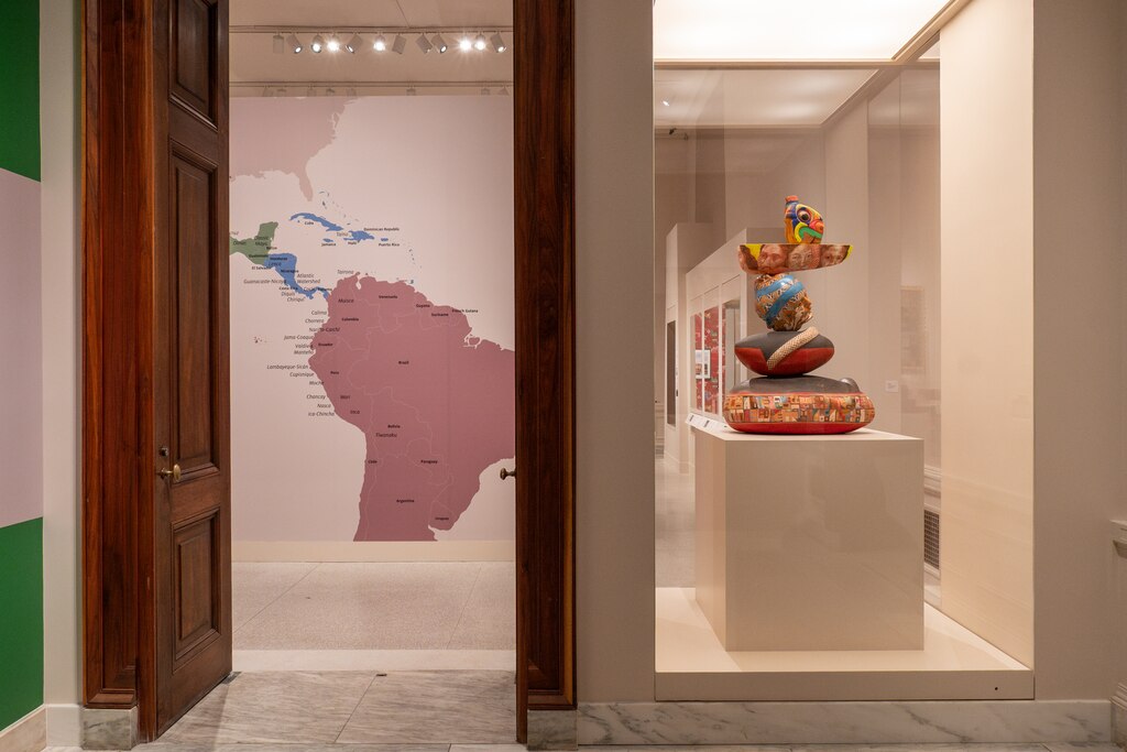 “Wak’a del Agua,” a ceramic sculpture by Peruvian artist Kukuli Velarde, welcomes visitors near the entrance of the Walters Art Museum’s new permanent exhibit, “Latin American Art/Arte Latinoamericano.”