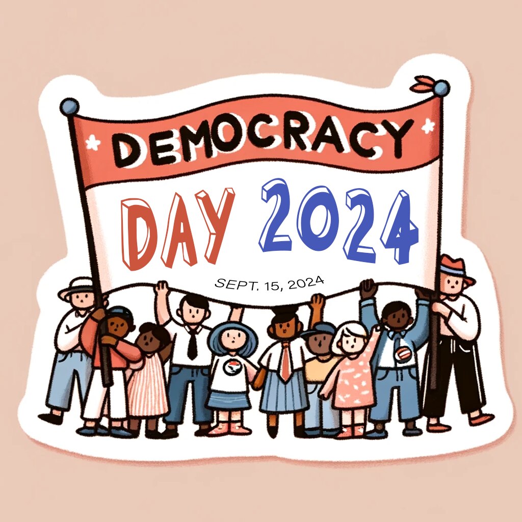A Democracy Day 2024 sticker.