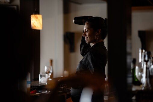 Amanda Curtis, award winning bartender with The Iron Bridge Wine Company, prepares a Spicy Margarita signature cocktail in Columbia, Maryland on July 18th, 2024.
