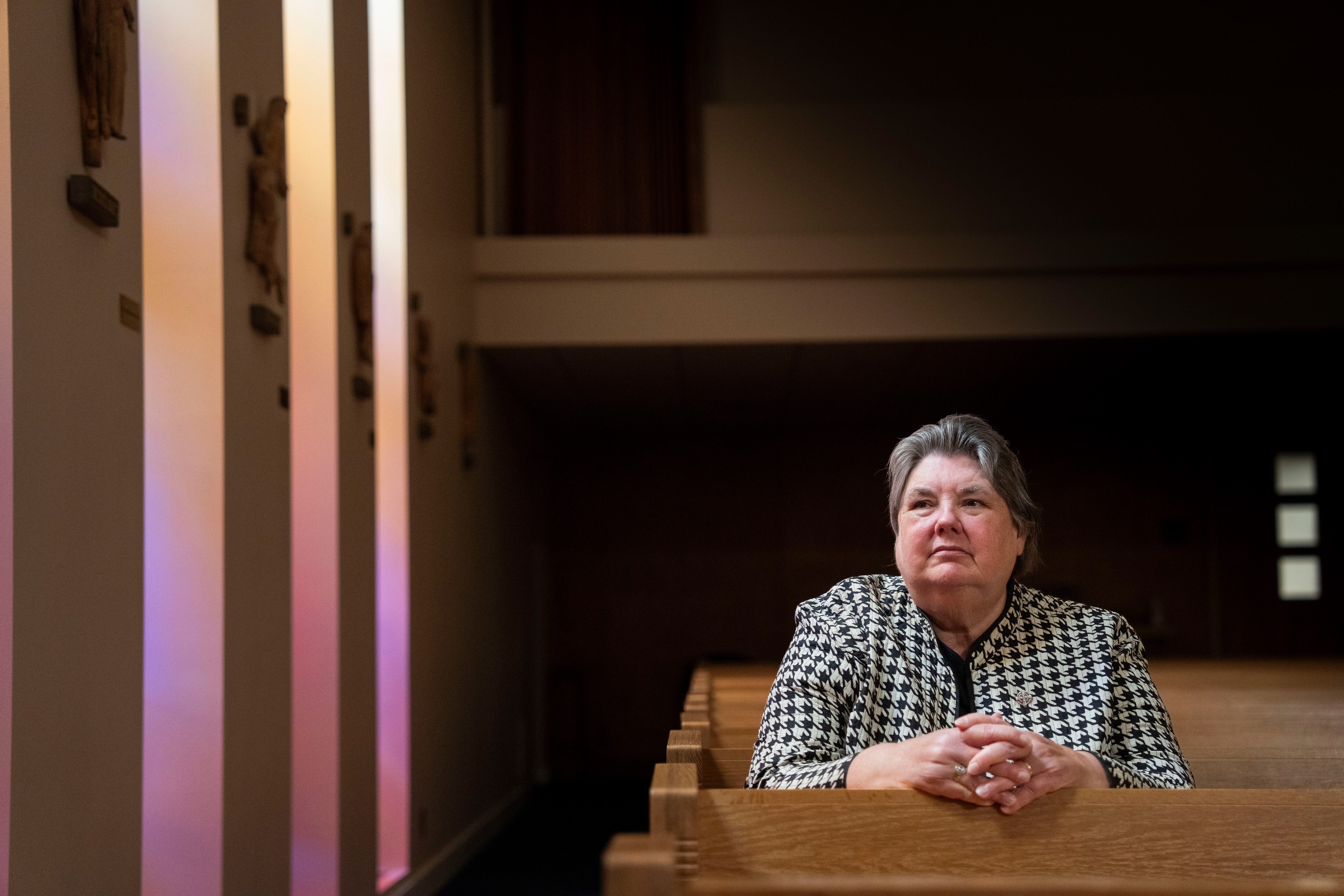 Sister Patricia McCarron at Notre Dame Preparatory, the school she led for 20 years, on July 22, 2025.