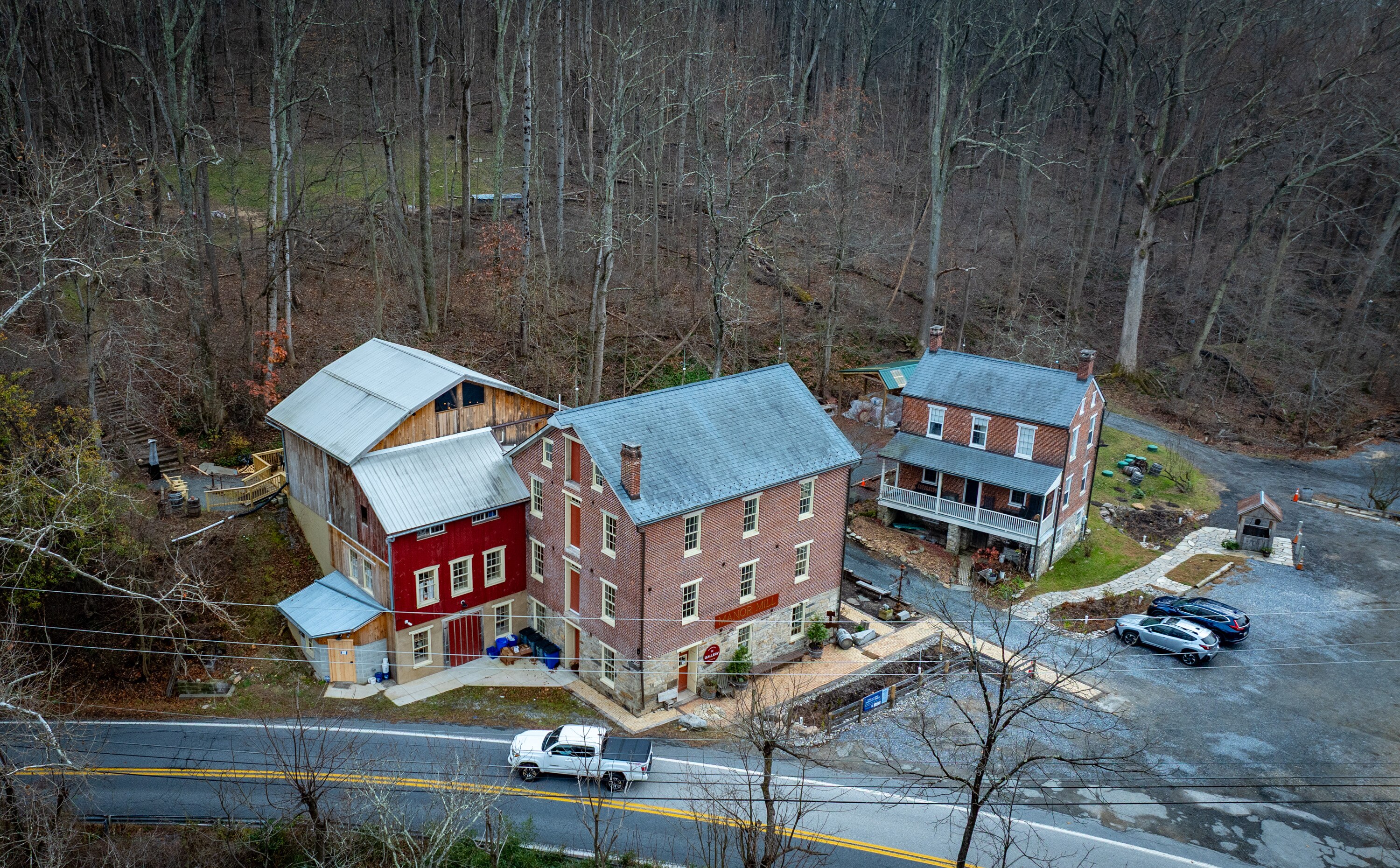 Manor Mill, a partially restored 18th-century grist mill, stands along Monkton Road in Baltimore County.