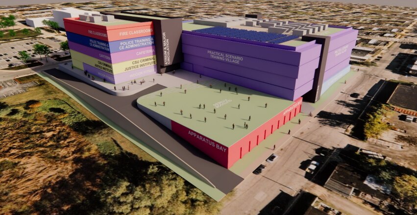 One of two proposed plans for a new Baltimore police and fire training facility, to be built on the Coppin State University campus, is shown in this rendering.