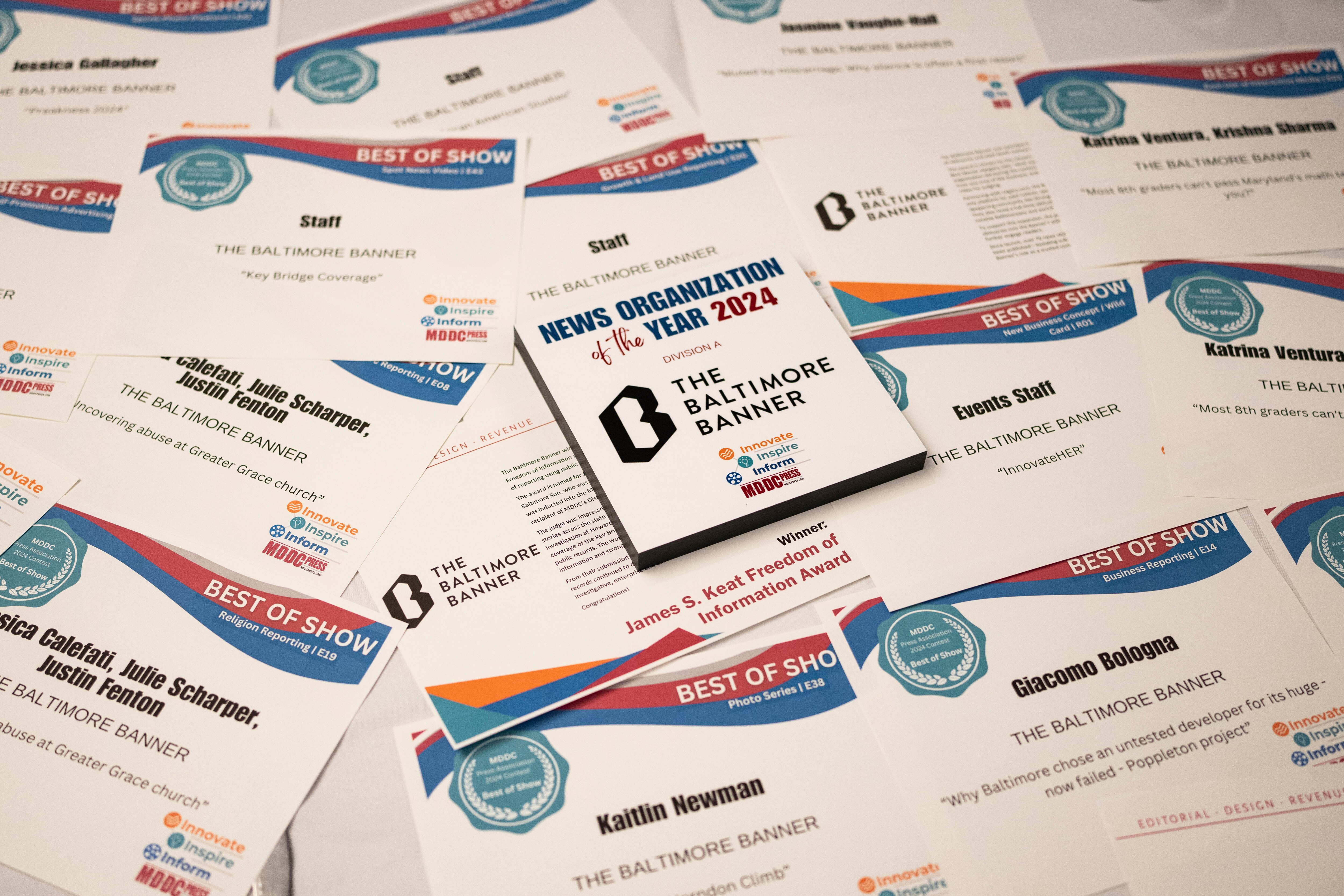 The Baltimore Banner was named News Organization of the Year (Division A) for the second year in a row by the MDDC Press Association.