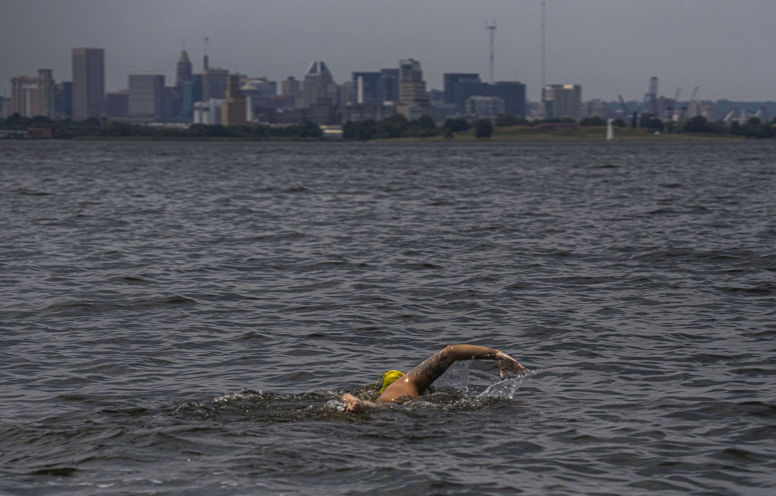 Distance swimmer Katie Pumphrey completed a historical swim in which she swam 24 miles from Sandy Point State Park at the foot of the Bay Bridge to Baltimore's Inner Harbor on June 25, 2024. The swim took her about thirteen hours, non-stop, minus a few hydration and nourishment breaks. Pumphrey had two support boats, a support swimmer and a support kayak with her on her journey.