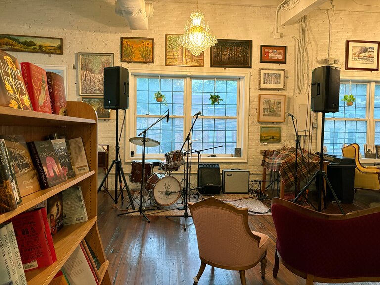 The upstairs of Backwater Bookstore and Bibliopub offers live music on the weekends and a collection of books.