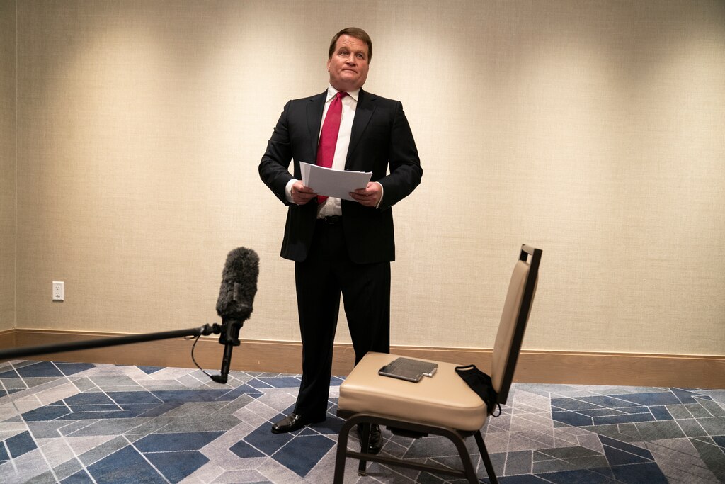 Tony Bobulinski, who says he is a former associate of Hunter Biden, talks with reporters before the presidential debate, Thursday, Oct. 22, 2020, in Nashville.