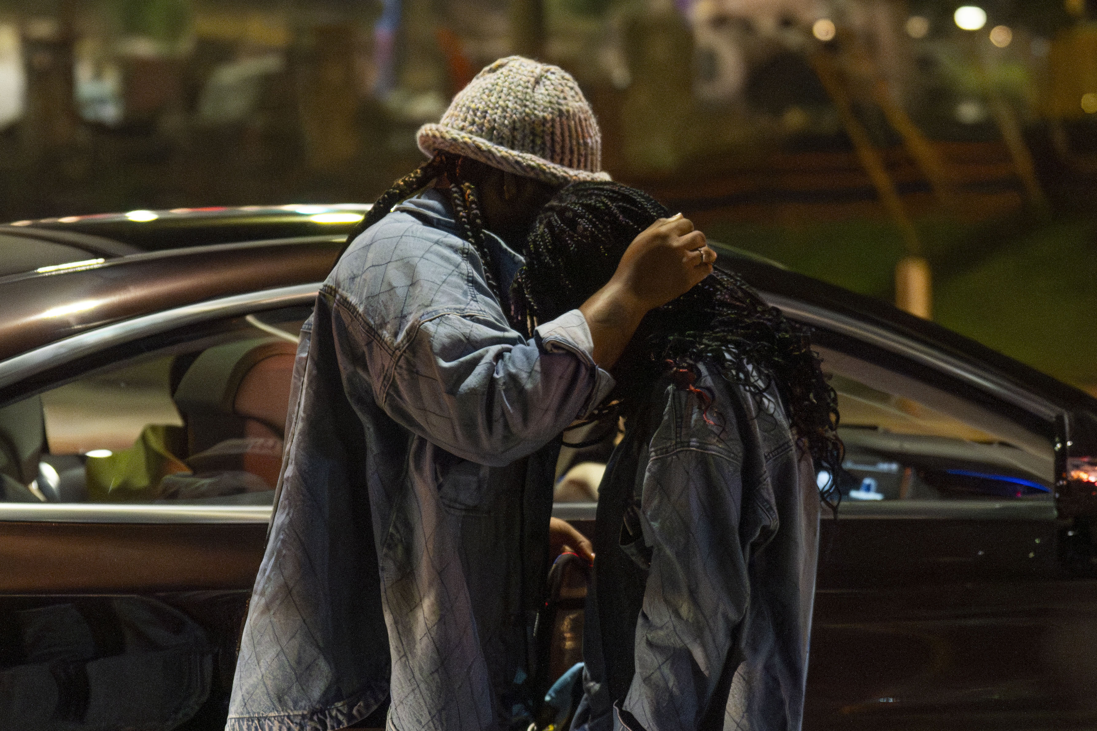 A woman comforts a student after she is released from lockdown at Morgan State University following a shooting on Oct. 3, 2023 that rocked the historically Black campus.