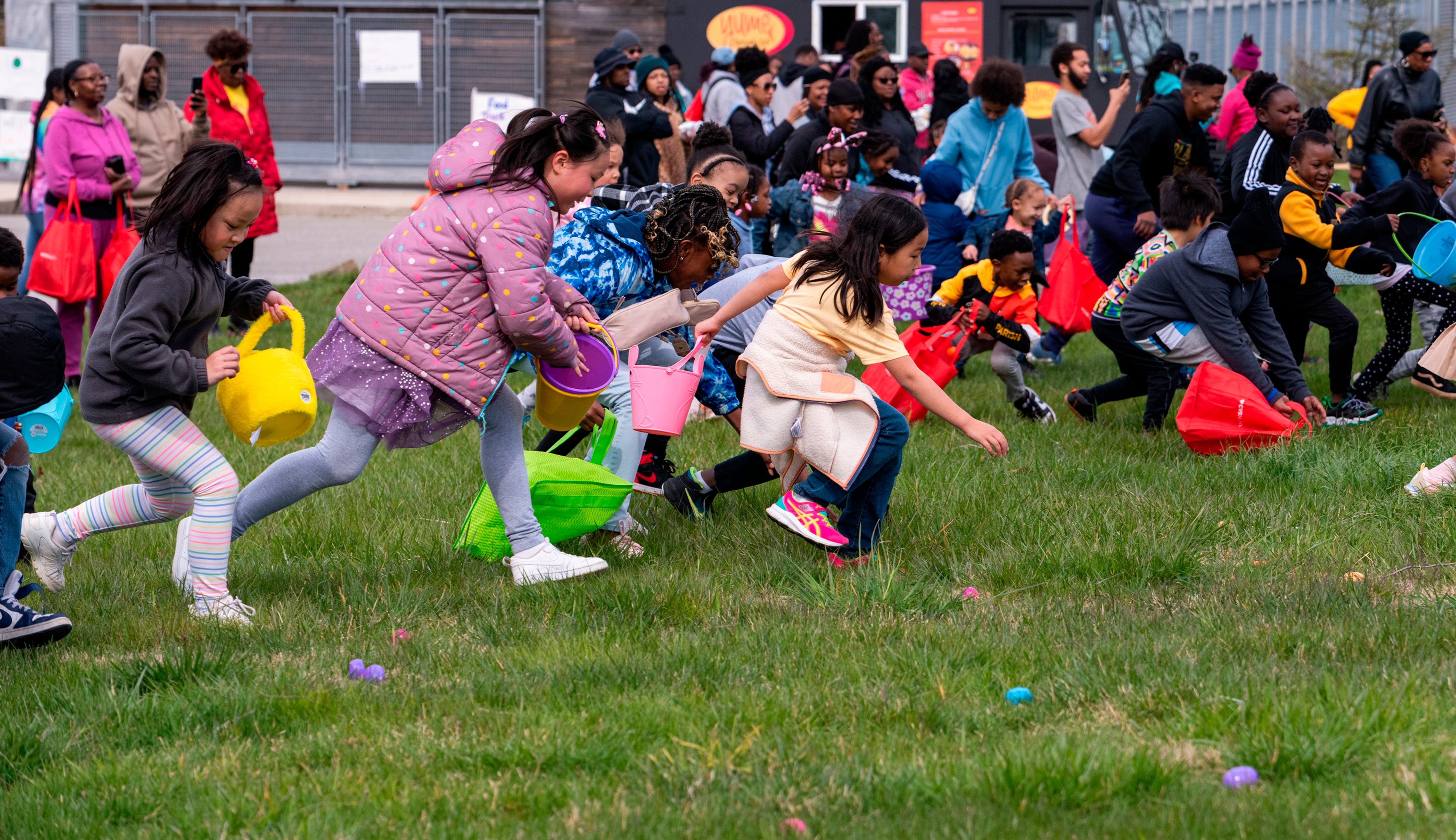 The egg hunt. Parks & People Easter Egg Hunt, Mar 30 2024, Baltimore, MD.