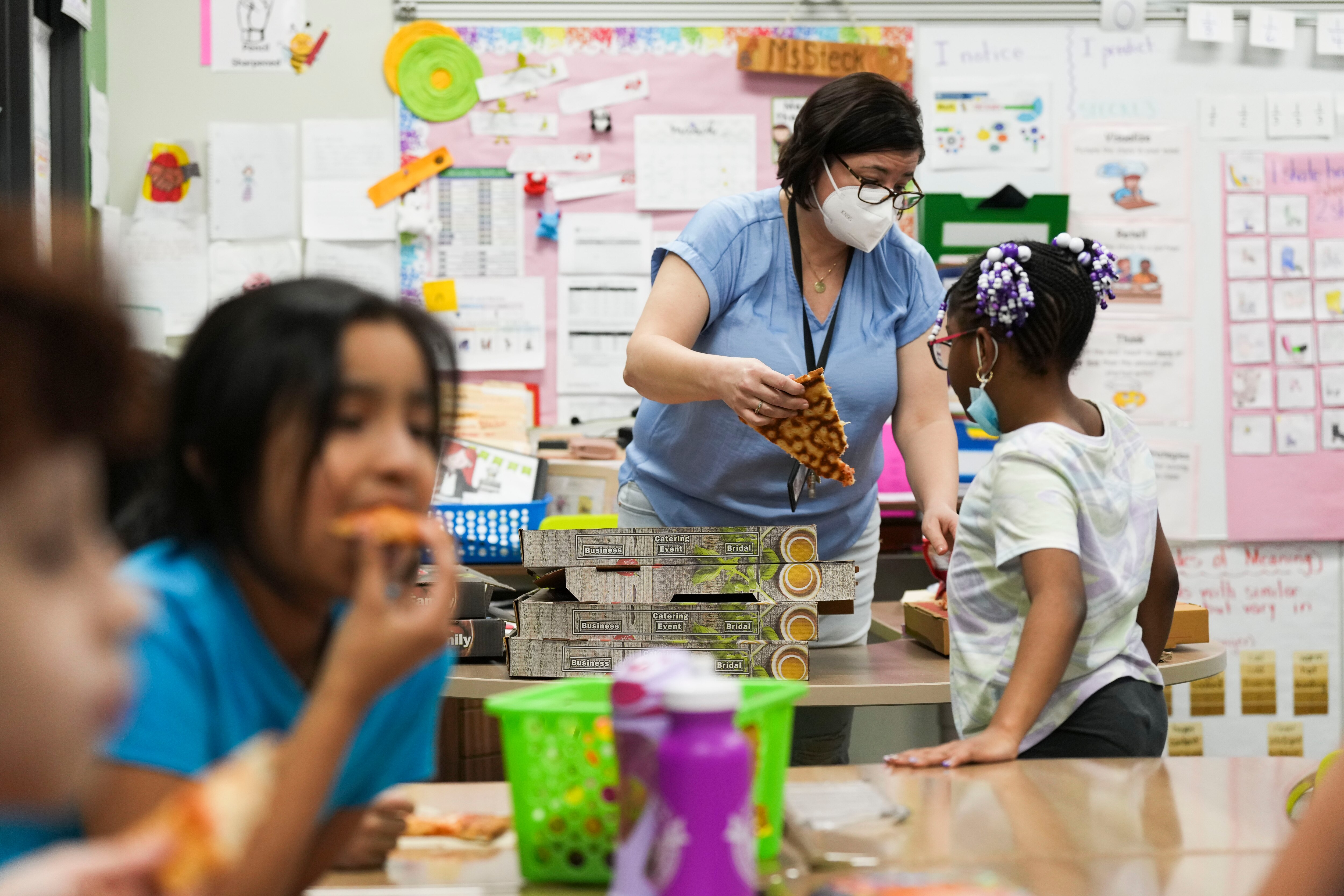 Lisa Steck teaches her third grade class at Berkshire Elementary School on March 3, 2023.