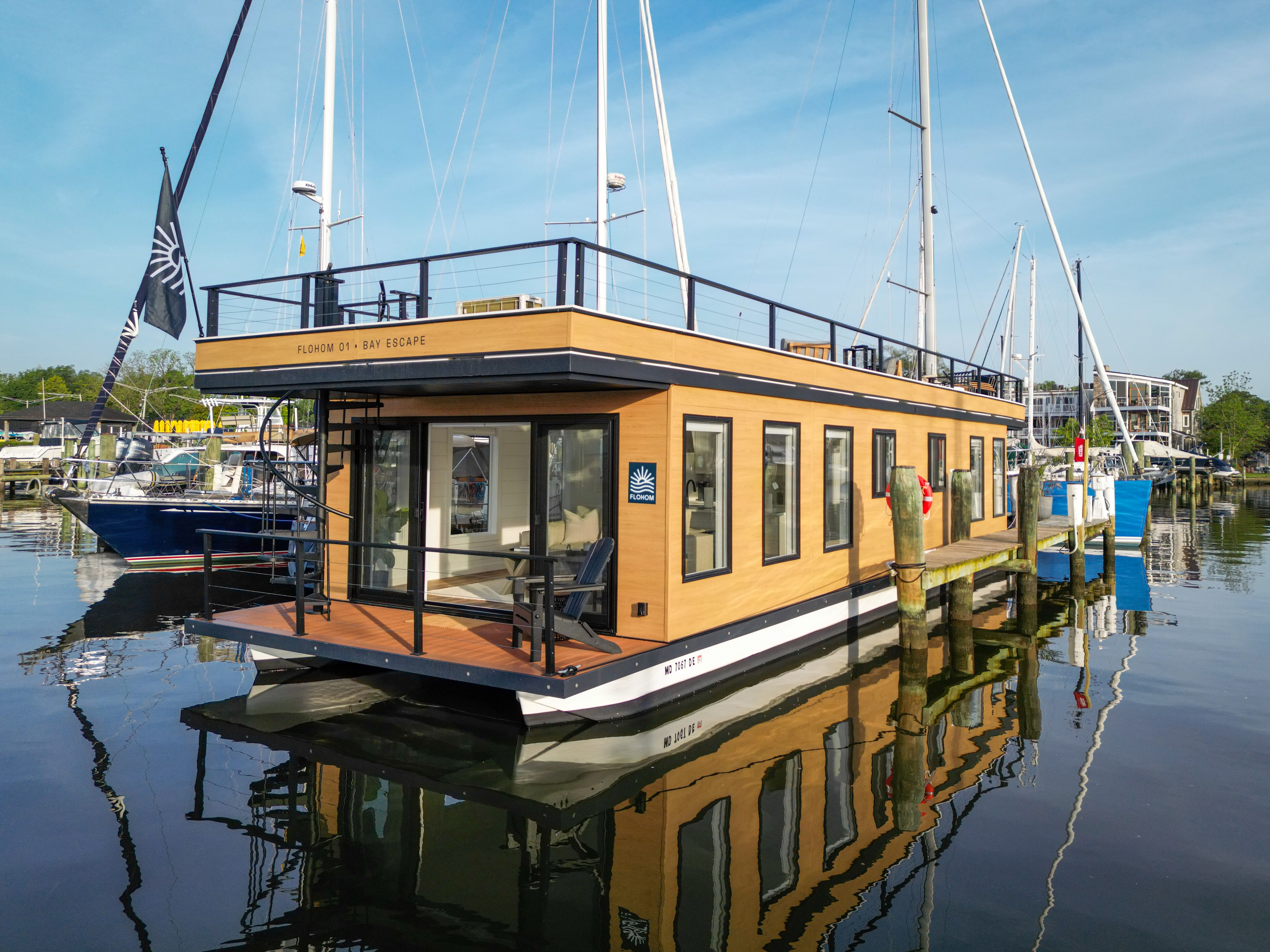 Flohom 1 | Bay Escape at Butler Marina in Annapolis, where guests can stay for $400-$500 a night. The owners plan to open manufacturing of the houseboats as they expand to marinas along the East Coast.