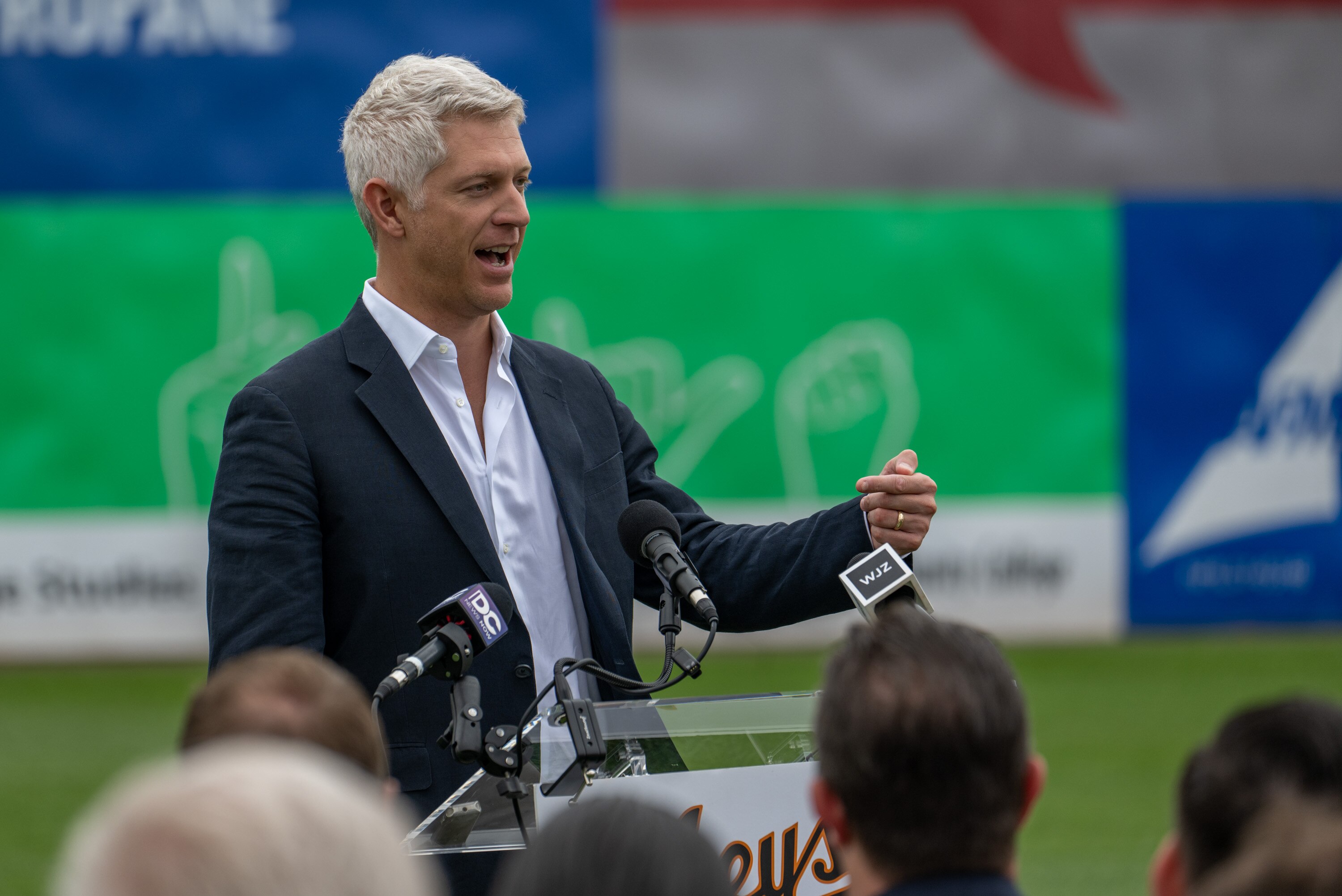 Orioles executive vice president and general manager Mike Elias speaks during the event announcing that the Orioles' High-A affiliate will relocate to Frederick.