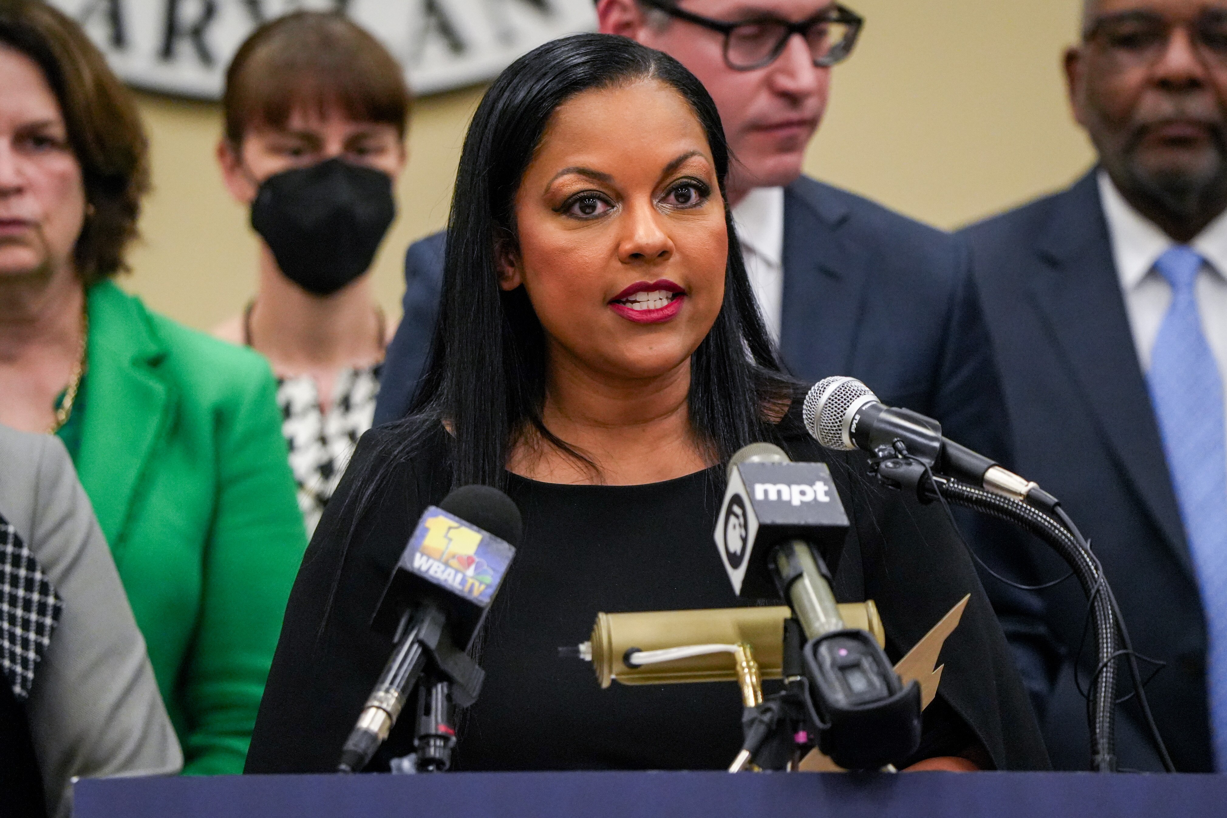 Del. Vanessa Atterbeary, shown at a news conference in Annapolis last year, is running for Howard County executive in 2026.