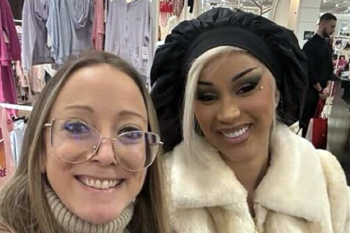 Cardi B, right, posed for a selfie with Lauren Luber-Pashkoff while shopping at Nordstrom in Montgomery Mall on Monday.