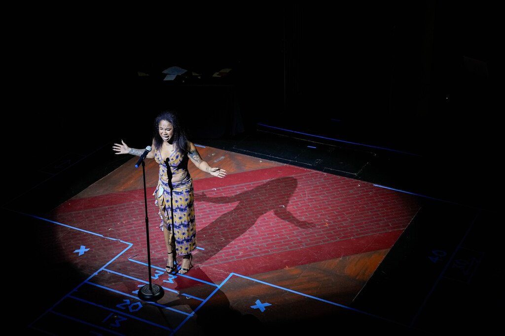 Ayanna Florence competes in the Charm City Slam Finals at the Chesapeake Shakespeare Company in Baltimore, Md. on Tuesday, July 22, 2025.