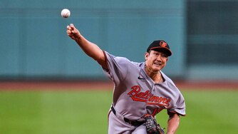 Baltimore Orioles pitcher Tomoyuki Sugano delivers during the first inning