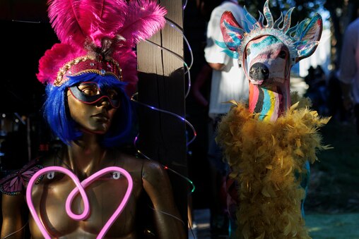 FRIDAY, AUGUST 22, 2025 - Yard decorations at The Glow, a semi-private suburban backyard circus in Columbia.