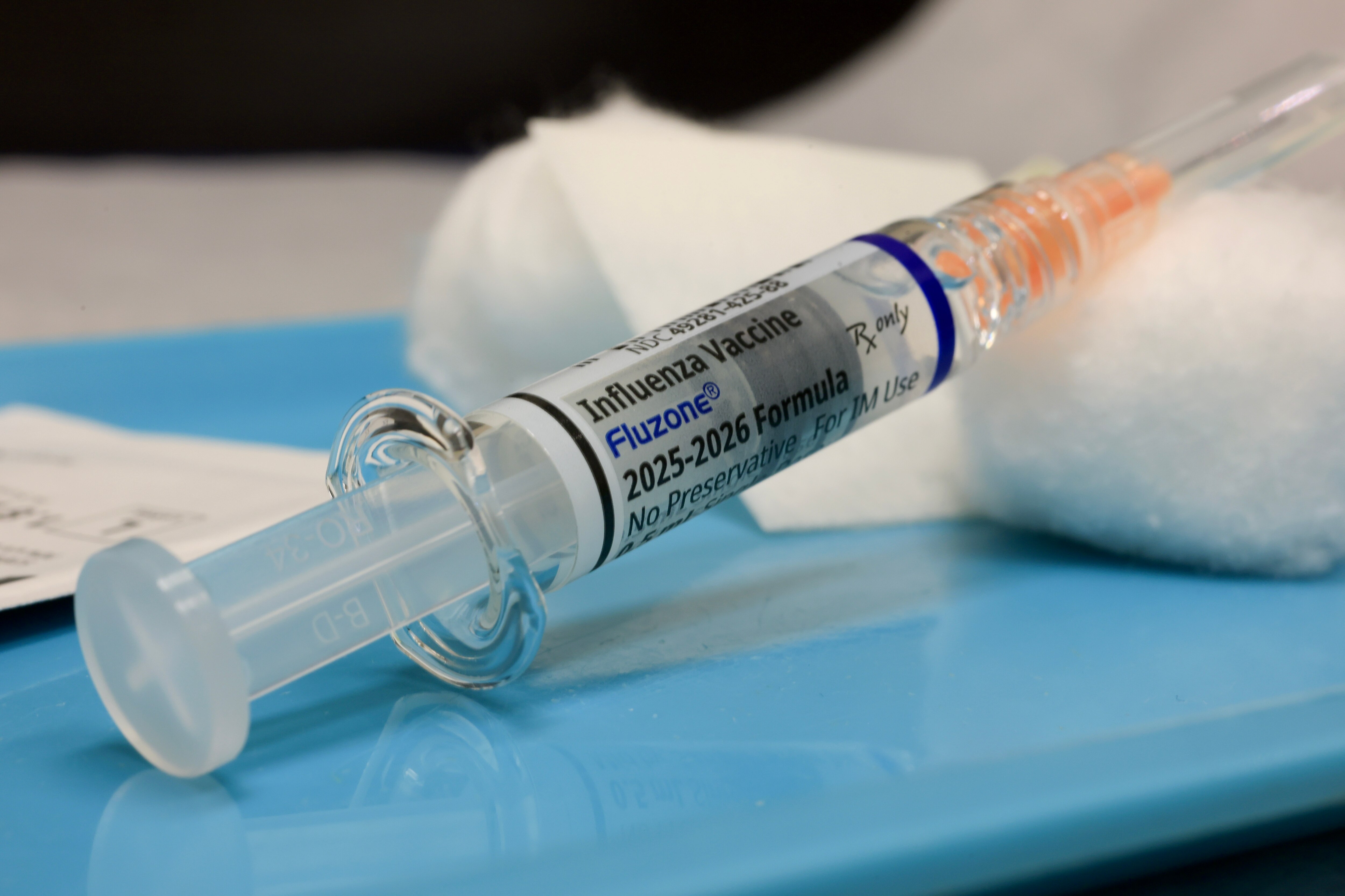 CORAL GABLES, FLORIDA - SEPTEMBER 12: An Influenza Vaccine is prepared for a patient at Doctor Gary M. Kramer, MD, PA's Pediatric office on September 12, 2025, in Coral Gables, Florida.