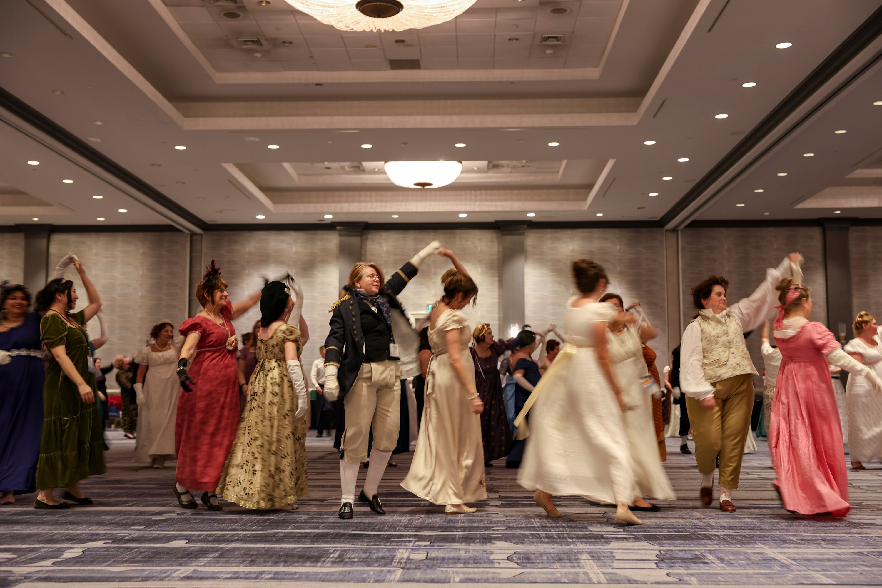 Members of the Jane Austen Society dance at a ball held during the 250th birthday celebration for Austen at the Baltimore Marriot Waterfront earlier this month.