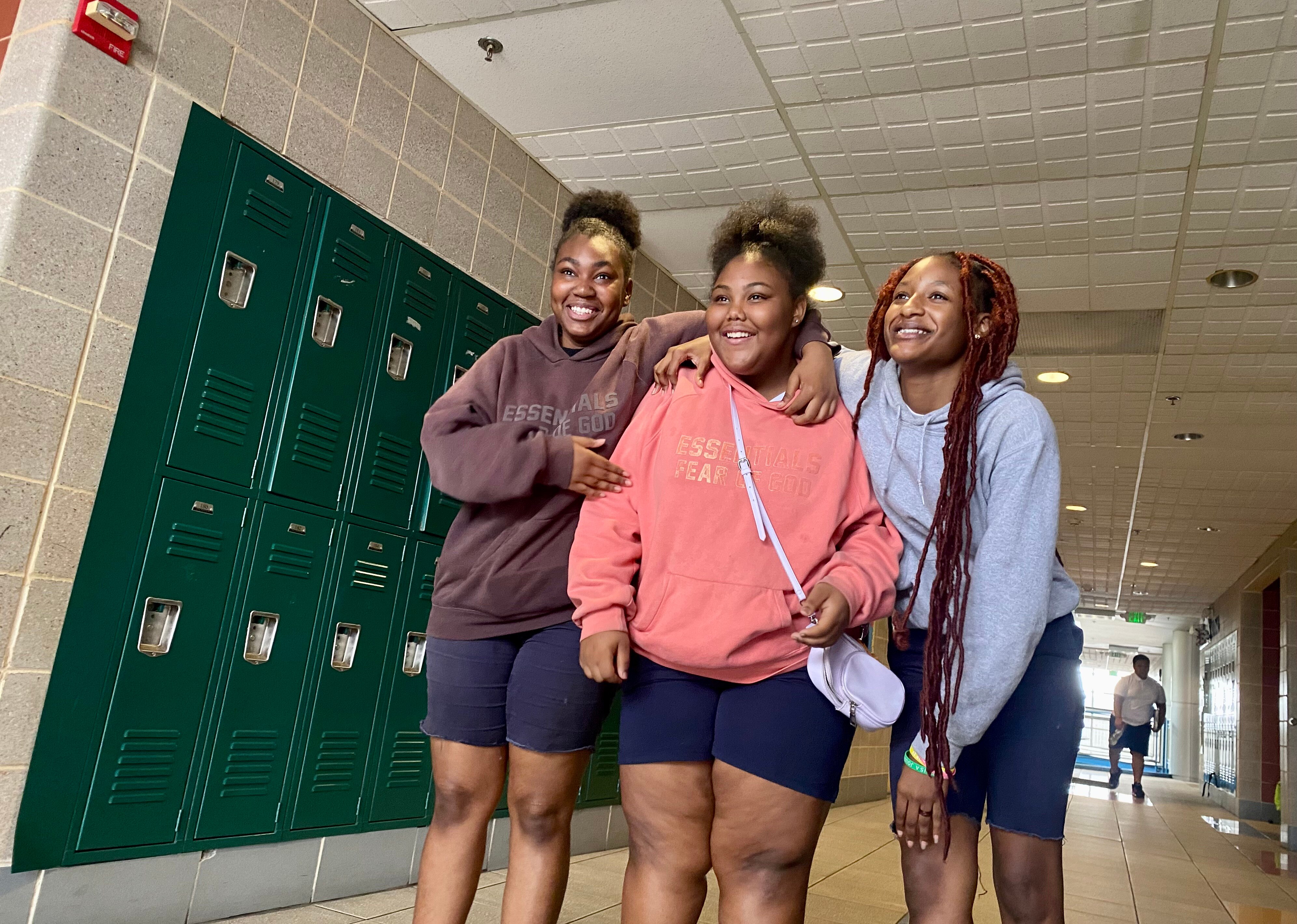 From left, Aniya Ponton, Ryeona Watson and Samahj Chestnut won $13,000 to create a bus that brings fresh, locally sourced produce to food deserts in Baltimore. They are eighth graders at New Song Academy.