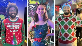 The more hideous the sweater the better at GameOn bar + arcade's annual ugly sweater party, shown here in 2024.