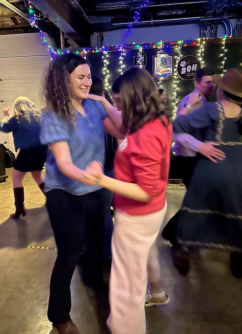 Dancing Honky Tonk (No. 19, lead) — Dancing with my roommate, Clara Longo de Freitas, at Waverly Brewing Co. on March 21, 2024. We were there for Honky Tonk, a two-stepping event that’s held monthly.