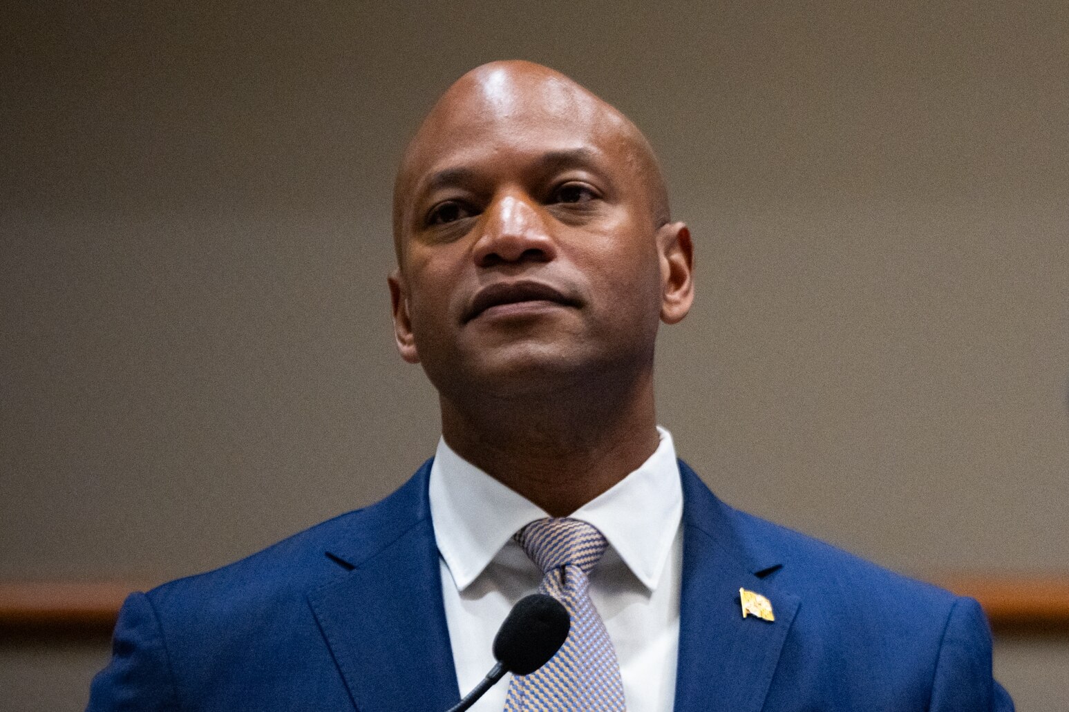 Maryland Governor Wes Moore delivers remarks to lawmakers and members of the Jewish Community Relations Council (JCRC) of Greater Washington in Rockville, MD on December 3, 2025.  At the annual JCRC Legislators and Lox breakfast, Moore and other lawmakers attended and gave support to Jewish community members worried about rising anti-semitism.
