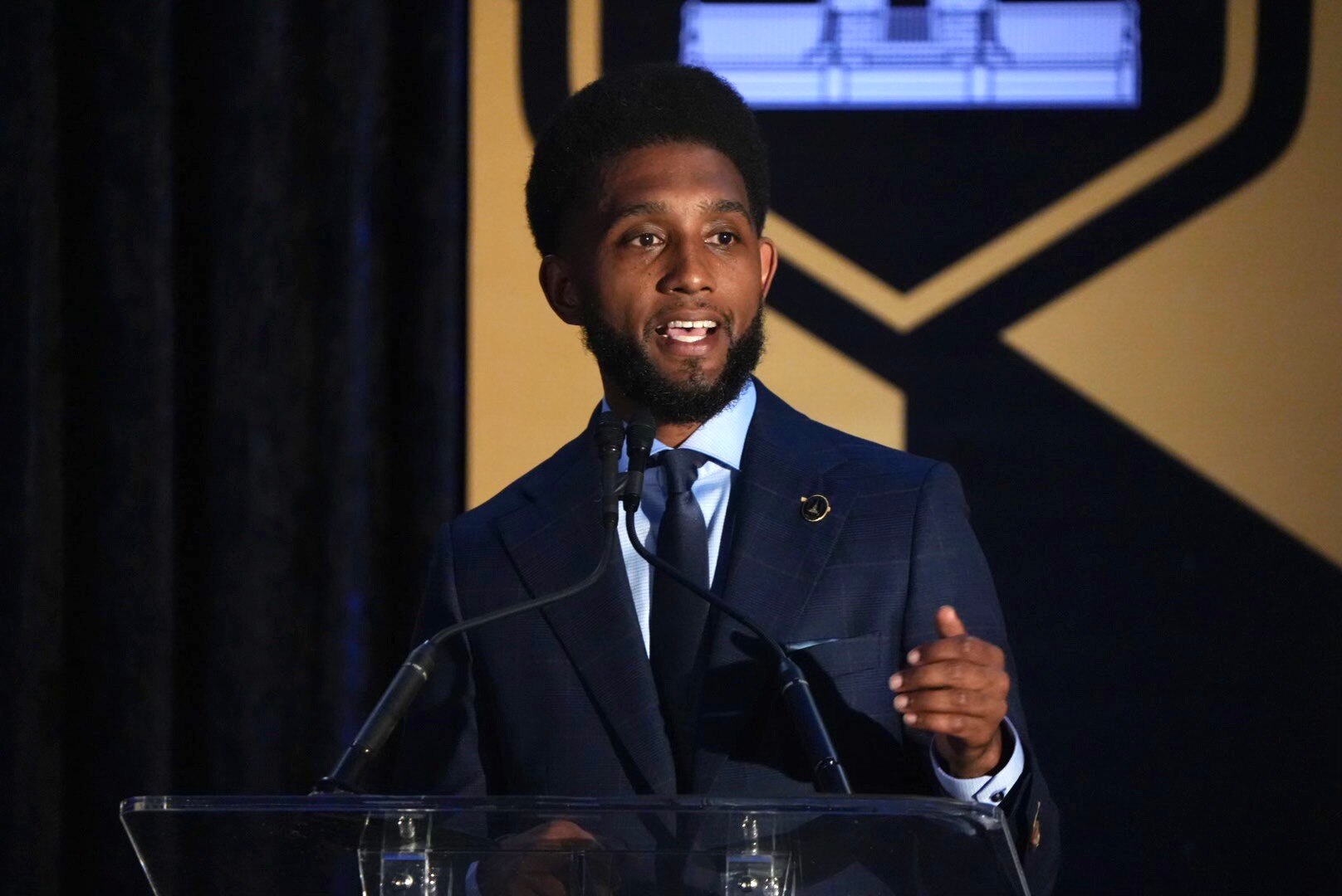 Baltimore City Mayor Brandon Scott delivers his State of the City address at the Middle Branch Fitness and Wellness Center on April 17, 2023.