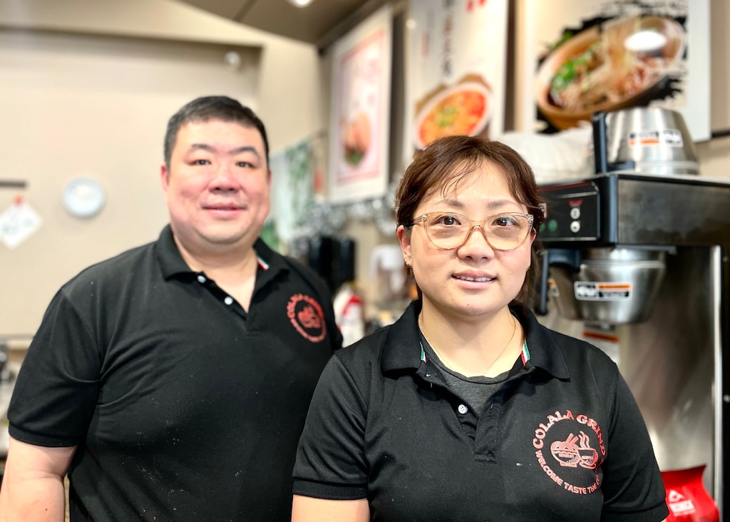 Zhenya Li and Chunyan Liu serve up hard-to-find staples of regional Chinese street fare at Colala Grind Express, a hidden gem in West Baltimore's BioPark. (Christina Tkacik / The Baltimore Banner)