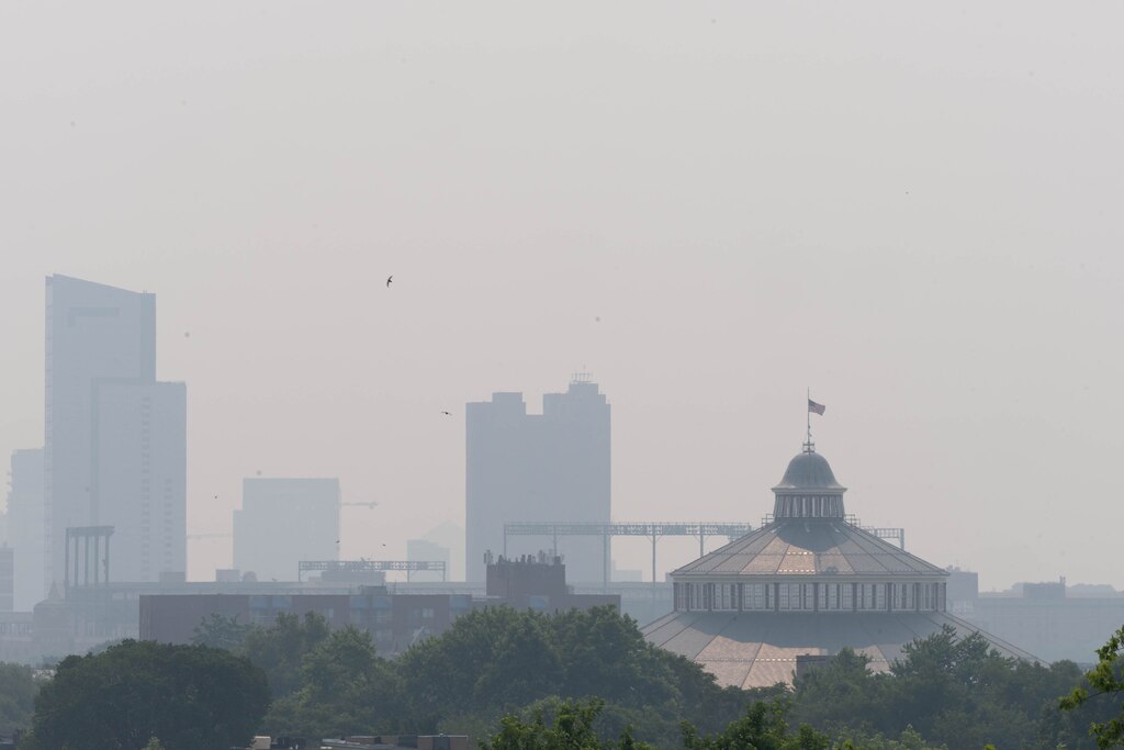 Baltimore is covered in a smoky haze blowing south from wildfires in Canada on Wednesday, June 7, 2023