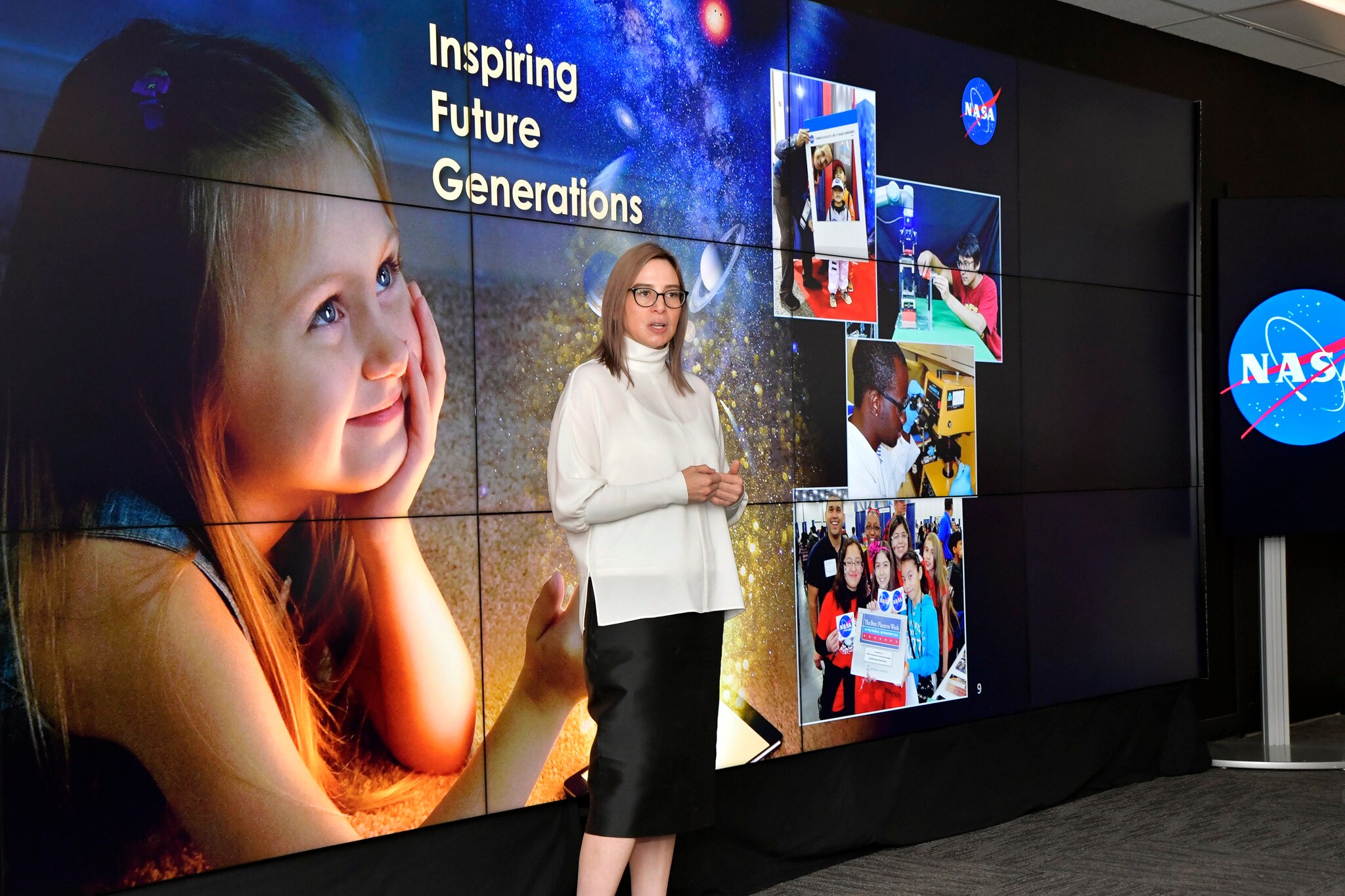 NASA Goddard Center Director Makenzie Lystrup giving a presentation in March 2024.