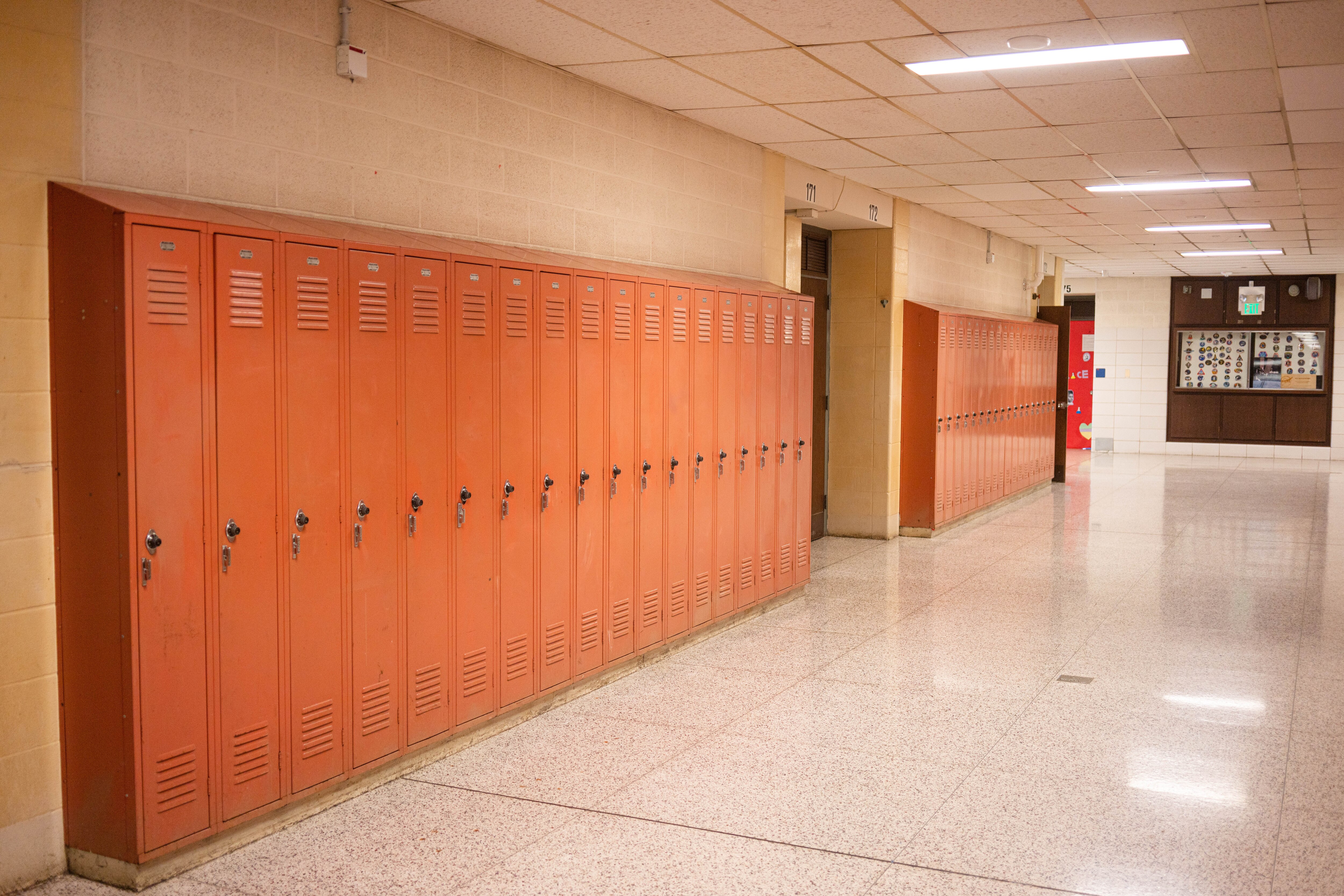 Lockers inside a Baltimore City public school.