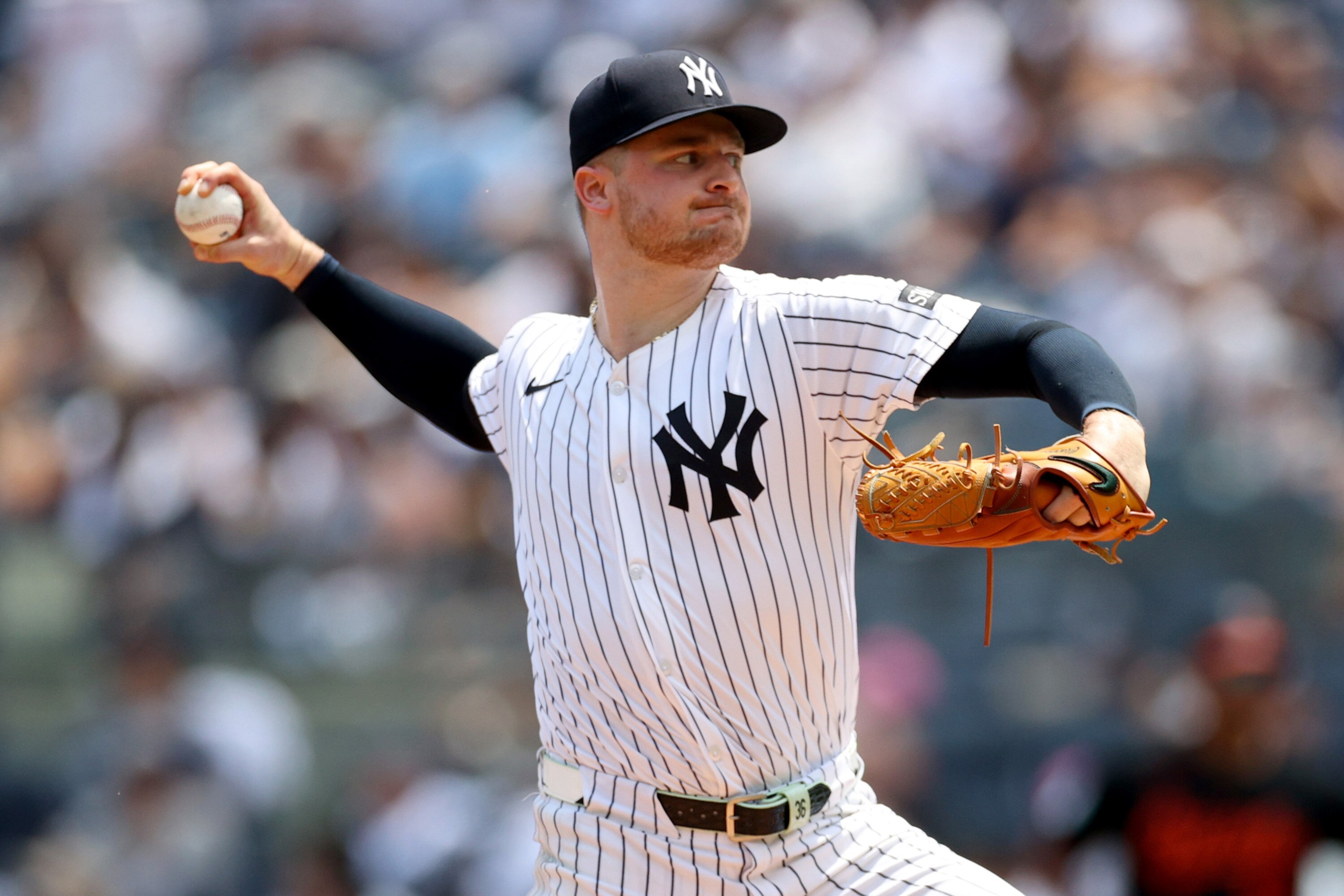 Clarke Schmidt allowed no hits over seven innings, striking out five and walking two, as the Yankees beat the Orioles 9-0 Saturday.