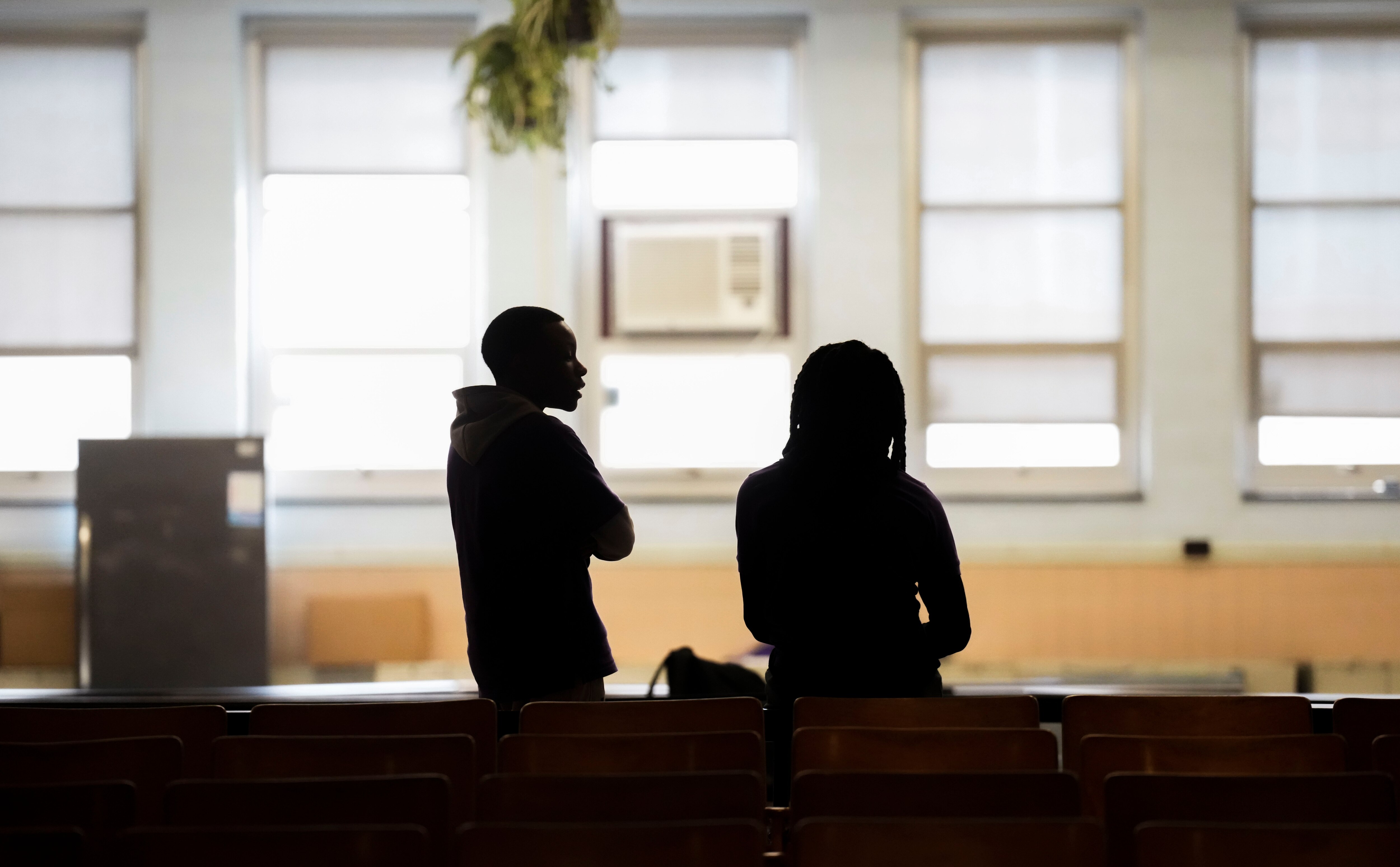 Peer mediators act out a role play exercise at City Springs Elementary and Middle School in Baltimore, Wednesday, May 10, 2023.