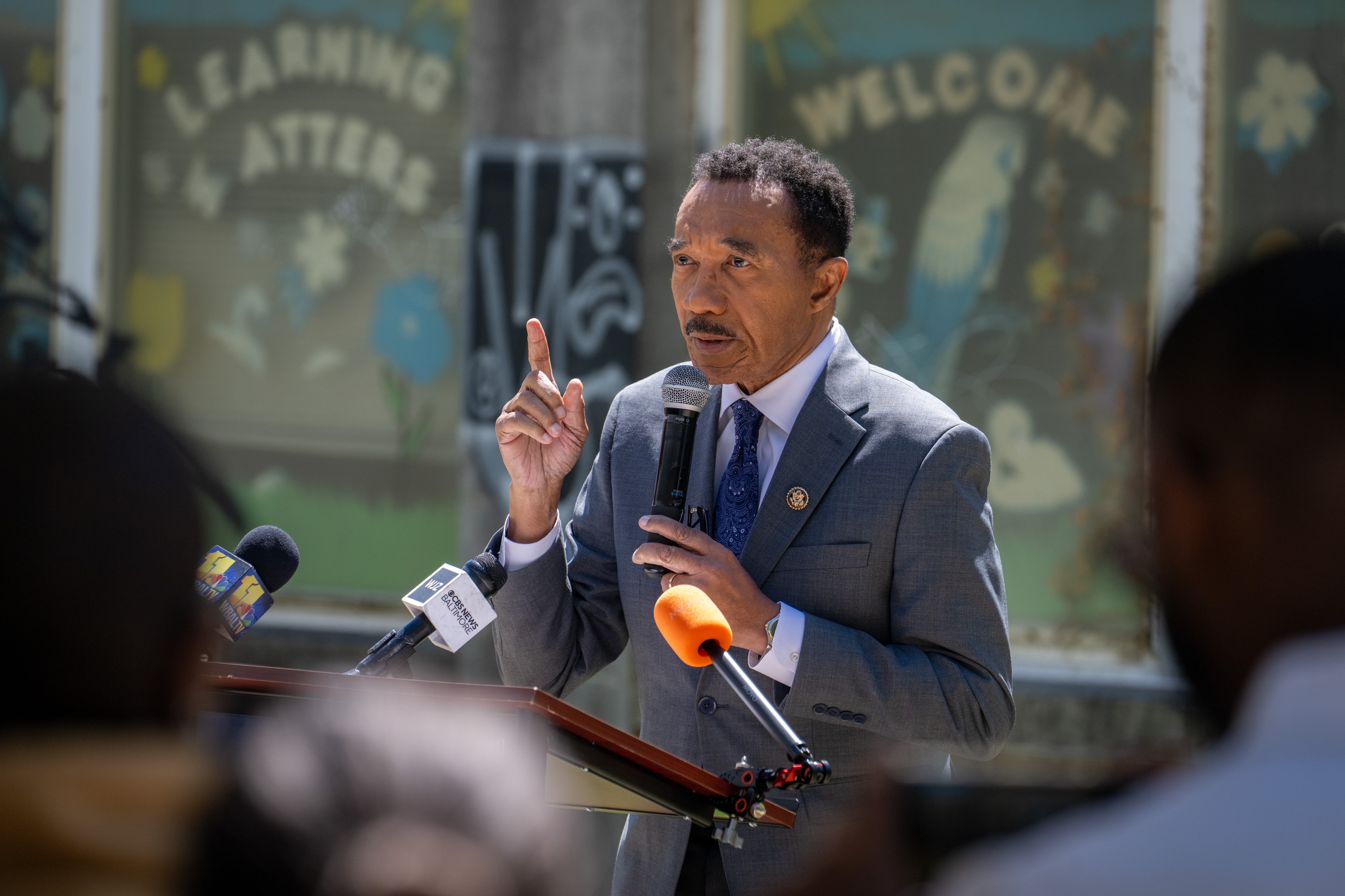 U.S. Rep. Kweisi Mfume speaks at a press conference in Baltimore.
