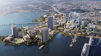 Weller Development and the city of Baltimore created a digital brochure, including futuristic renderings of the area now known as the Baltimore Peninsula, in an attempt to convince Amazon to build a headquarters there.