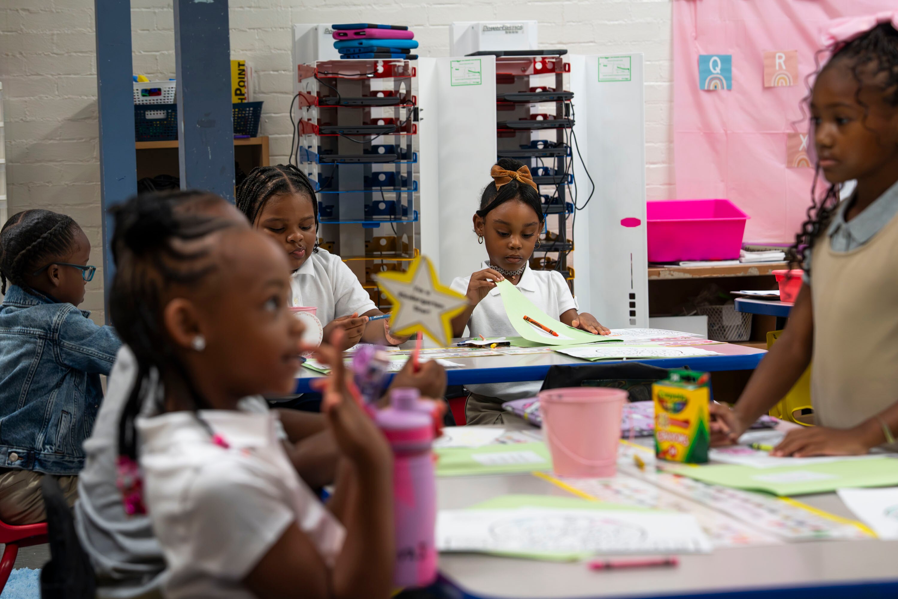 Students arrive to their first classes on the first day on school at Midtown Academy in August. 