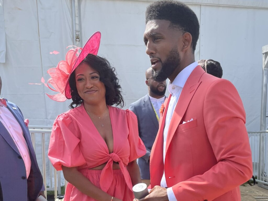 Mayor Brandon Scott arrives at the 148th Preakness Stakes.