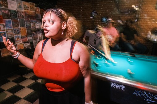 Jupiter Akintoye, enjoys how nearly every night at Ottobar Upstairs there’s a regular themed event to look forward to attending where many familiar faces can be found and new folks welcomed during Metal Monday at Ottobar in Baltimore on Monday, July 28, 2025.