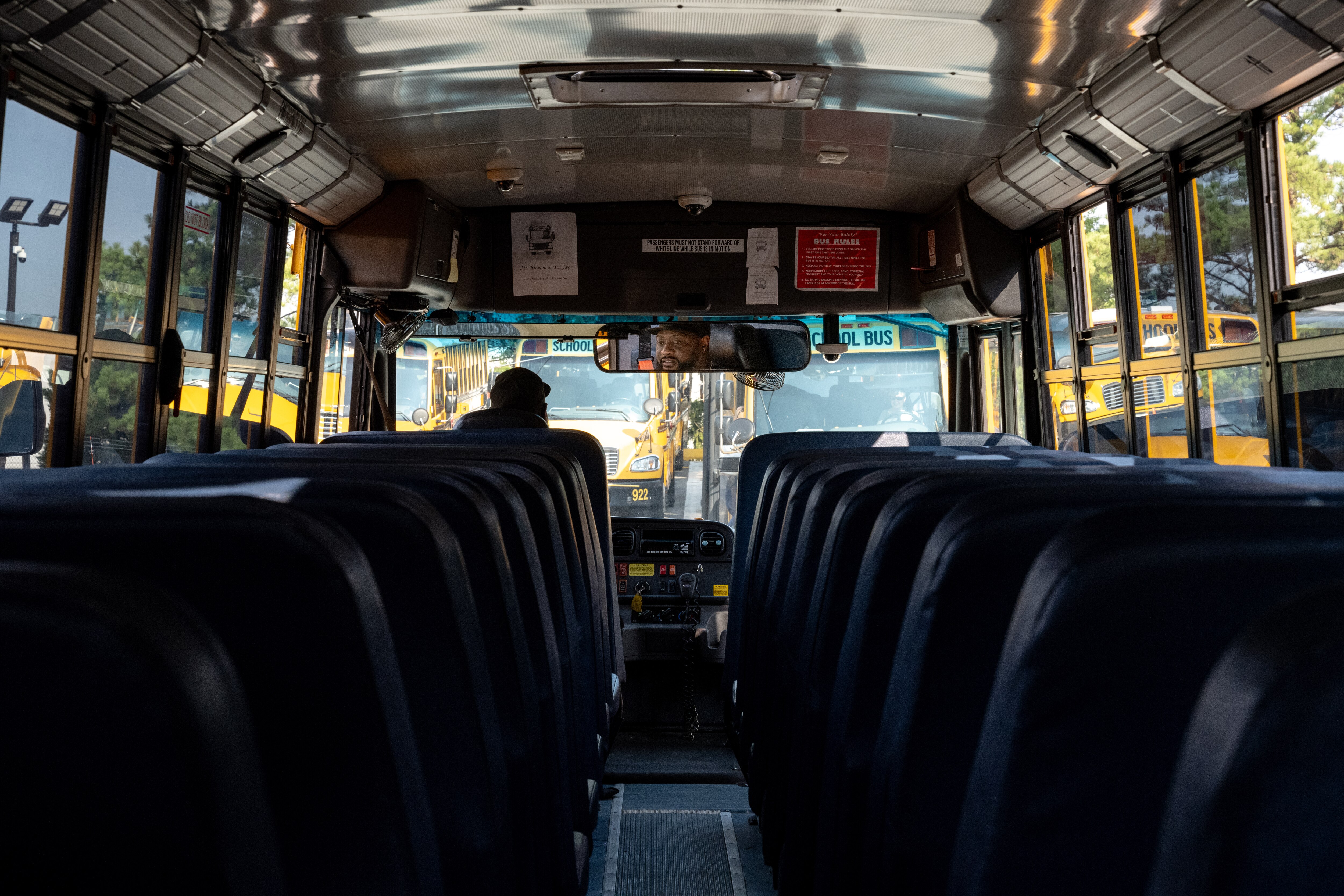 Howard County school bus driver Javion Hinmon waits to depart on a practice route in Hanover last year.