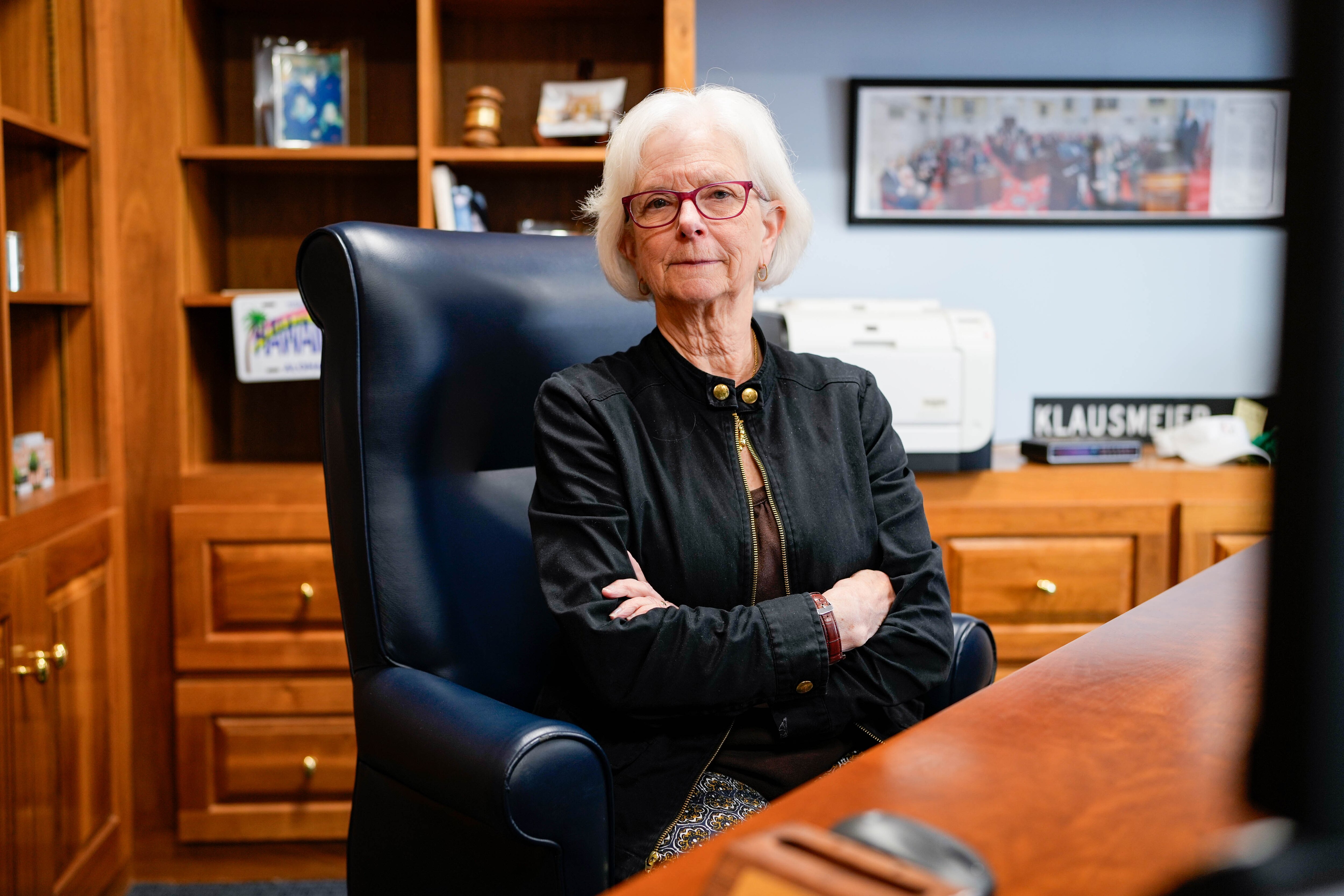 Baltimore County Executive Kathy Klausmeier sits for a portrait at the Baltimore County Historic Courthouse, the county government headquarters, in Towson, Md. on Monday, June 2, 2025.
