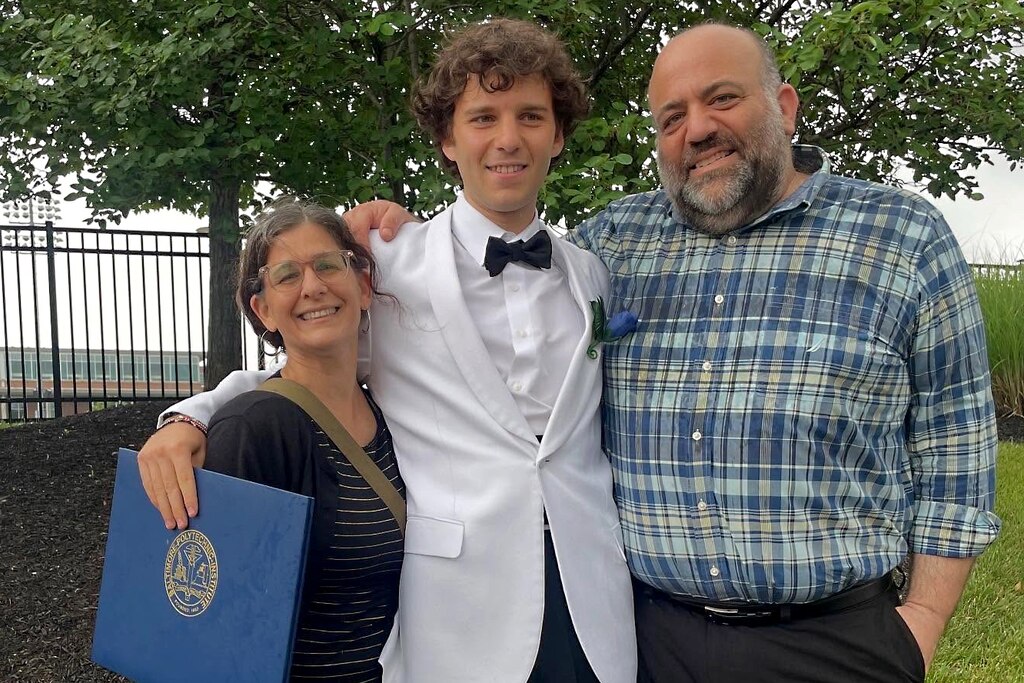 Evan Serpick, right, with his son Jack, and wife, Brenda, from Jack's graduation from Baltimore Polytechnic Institute in May. The family, including Jack's brother, Ben, signed the letter to the ADL.