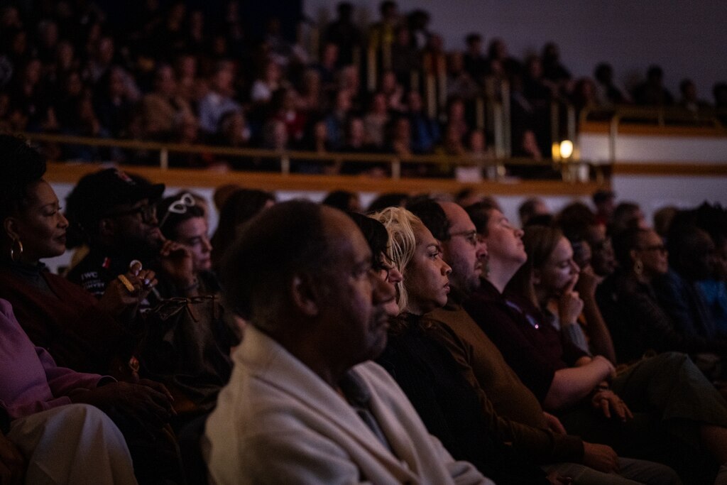 The audience listens during “A Baltimore Homecoming: Amy Sherald & Asma Naeem in Conversation” at the Baltimore Museum of Art.
